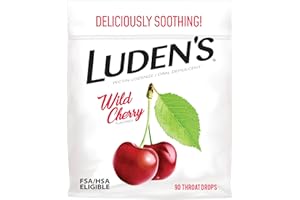 LUDENS Luden's Sore Throat Relief Lozenges for Minor Everyday Irritation & Dry Mouth, Wild Cherry Flavored Drops, 90 Count