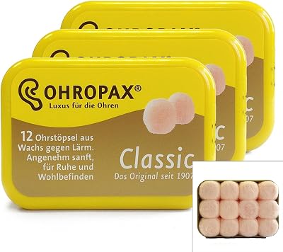OHROPAX Classic Wax Mouldable Earplugs 3 Packs 18 Pairs Sleep Noise Reduction