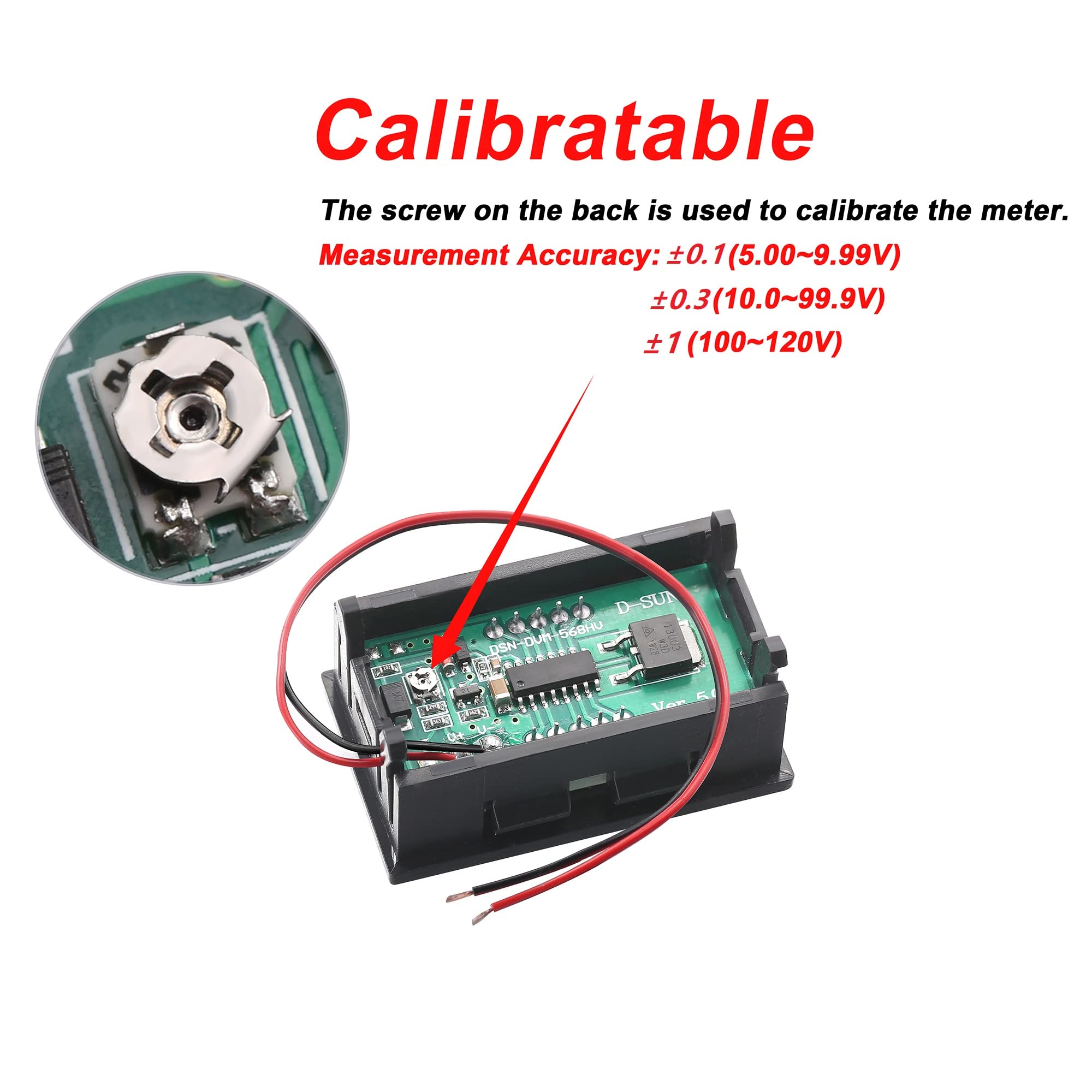 CrocSee 2Pack DC 5-120V Mini Voltmeter Blue LED Digital Display Panel Voltage Meter, 2-Wire, 0.56 Inch, for Motorcycle Battery Monitor