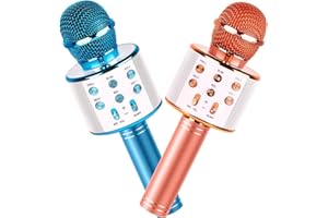 VERKB 2Pack Karaoke Microphone for Kids, Toys Microphone for Girls Gifts, Kids Portable Bluetooth Microphone Birthday Gifts for 5 6 7 8 9 10 11 Years Teens Girl Boys(Blue&Rose Gold)