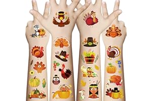 Awinmay Thanksgiving Temporary Tattoos for Kids - 200 PCS Turkey Day Fake Tattoos for Boys Girls,Autumn Harvest decorate Tattoos Stickers,Thanksgiving Party Favor for Kids Goody Bag Stuffers 12 Sheets