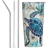 Qceqkul Sea Turtle Tumbler with Lid and Straw 20 oz Stainless Steel Cup Insulated Tumbler Coffee Mug for Home Office or Car Christmas Birthday Gifts