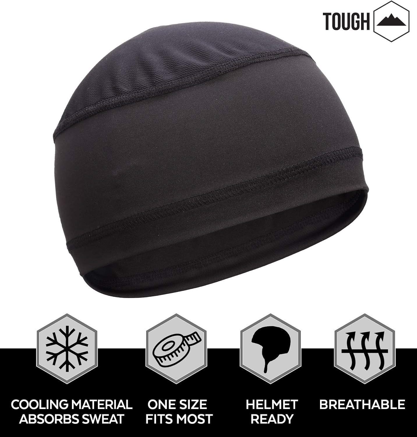 Cooling Skull Cap Helmet Liner for Men - Sweat Wicking Motorcycle & Football Under Hard Hat Liner - UPF 50 Sun Protection Running & Cycling Head Caps - Black : Clothing