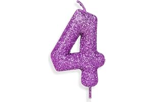 ZI LAN 4th Glitter Birthday Candles, Purple Pink Birthday Number Candle for Cake Topper Decorations for Girls Birthday Party Wedding Anniversary Celebration Supplies