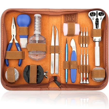 H&S Uhrenwerkzeug Set 147tlg Uhrmacherwerkzeug Uhr Werkzeug Tasche Reparatur Set Uhrwerkzeug Gehäuse Öffner