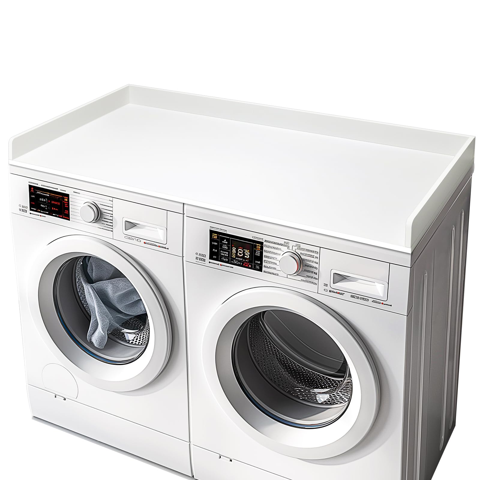 Heavy Duty Stainless Steel Washer & Dryer Countertop - 57W X 27.6D X 5H, White, Flat Top Load Laundry Table