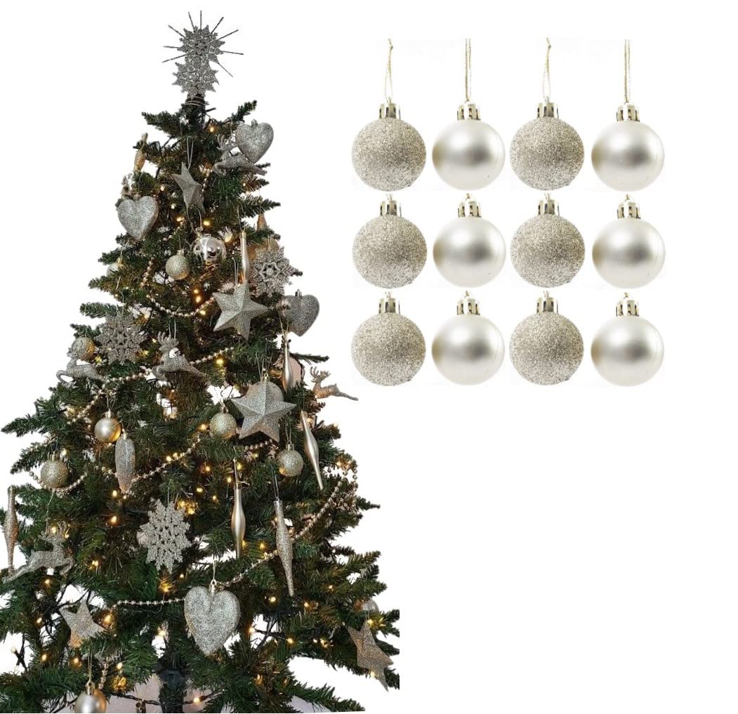 Simply Products Christmas Tree Decoration Baubles 3.8cm - Great Christmas Tree Hanging Ball Decorations, Matte & Glitter Baubles Pack of 12-3.8cm (Champagne (Gold) Matte & Glitter)