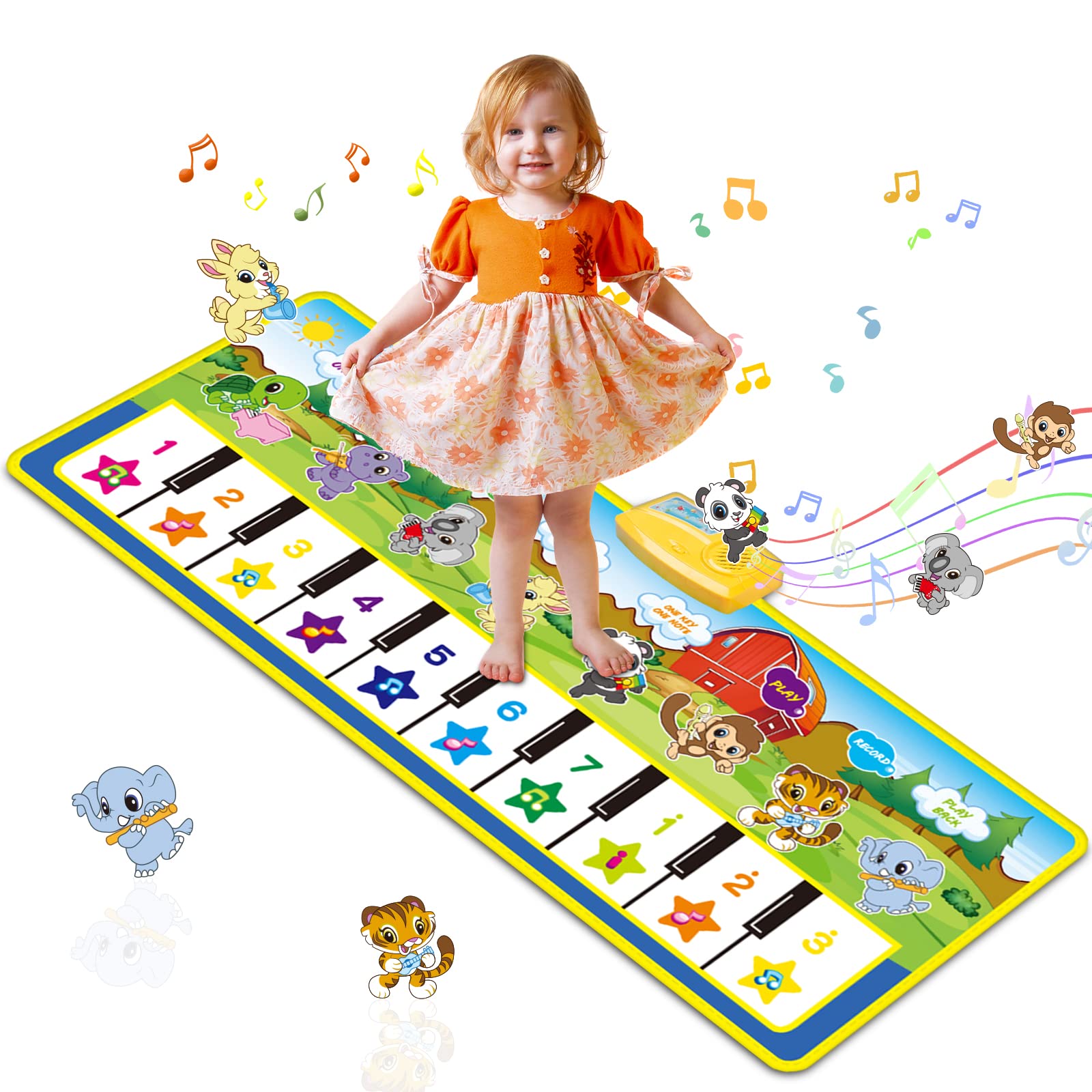 m zimoon Kids Piano Mat, 39.5" X 14" Piano Dance Mat, Kids Music Mat 8 Instrument Sounds Touch Play Mats Floor Keyboard Musical Carpet Mat Gift Toys for 1 2 3 4 5 6 Years Old Kids Boys Girls Toddlers