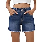 Sidefeel Women's Jean Shorts High Waisted Stretchy Raw Hem Summer Denim Shorts with Pockets