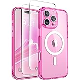 CAPRARO Magnetic Compatible with iPhone 16 Pro Case, Upgraded [Full Camera Protection] [Compatible with MagSafe] Protective Translucent Matte Women Girl Phone Case Cover, Clear Neon