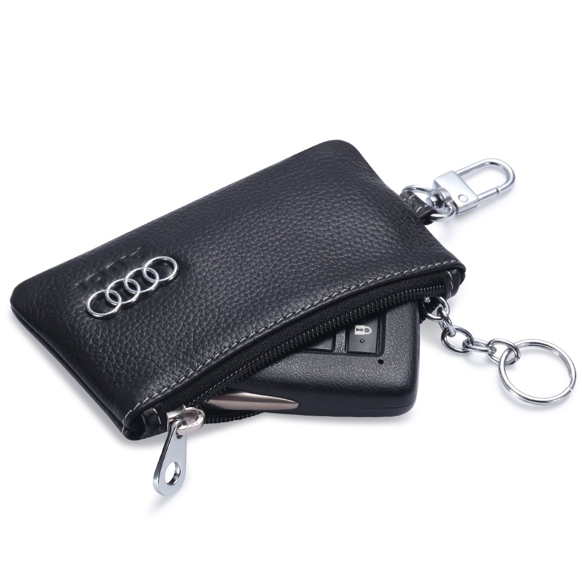 Audi Car Key Holder Remote Cover Fob with 1 Metal Keychain Genuine