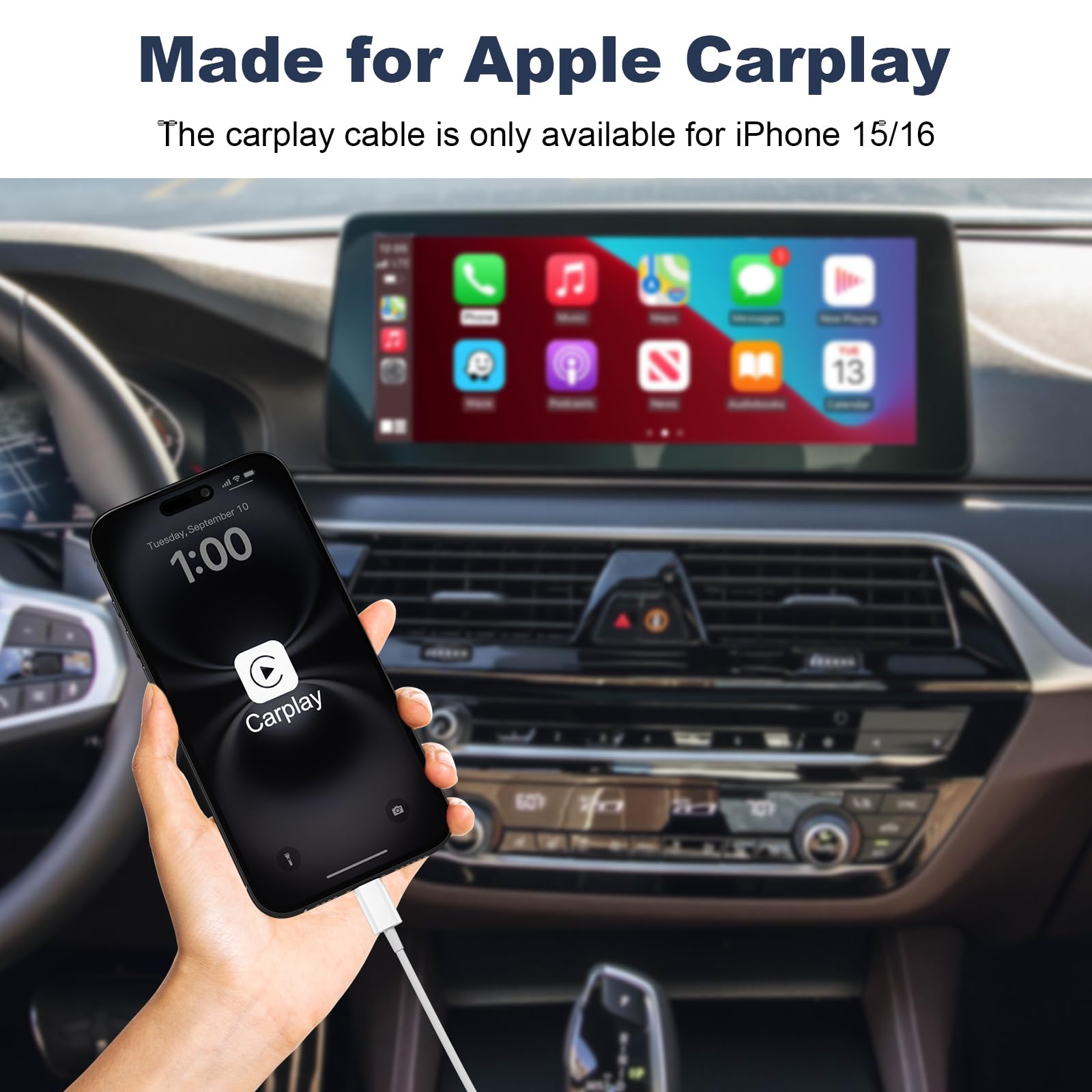 Car Carplay Cable for iPhone 16 15 Pro Max 16 Plus, 3FT USB A to USB C Cord for iPad 10th Gen Pro Air 5th 4th Mini 6th Gen, Car Charging Cable