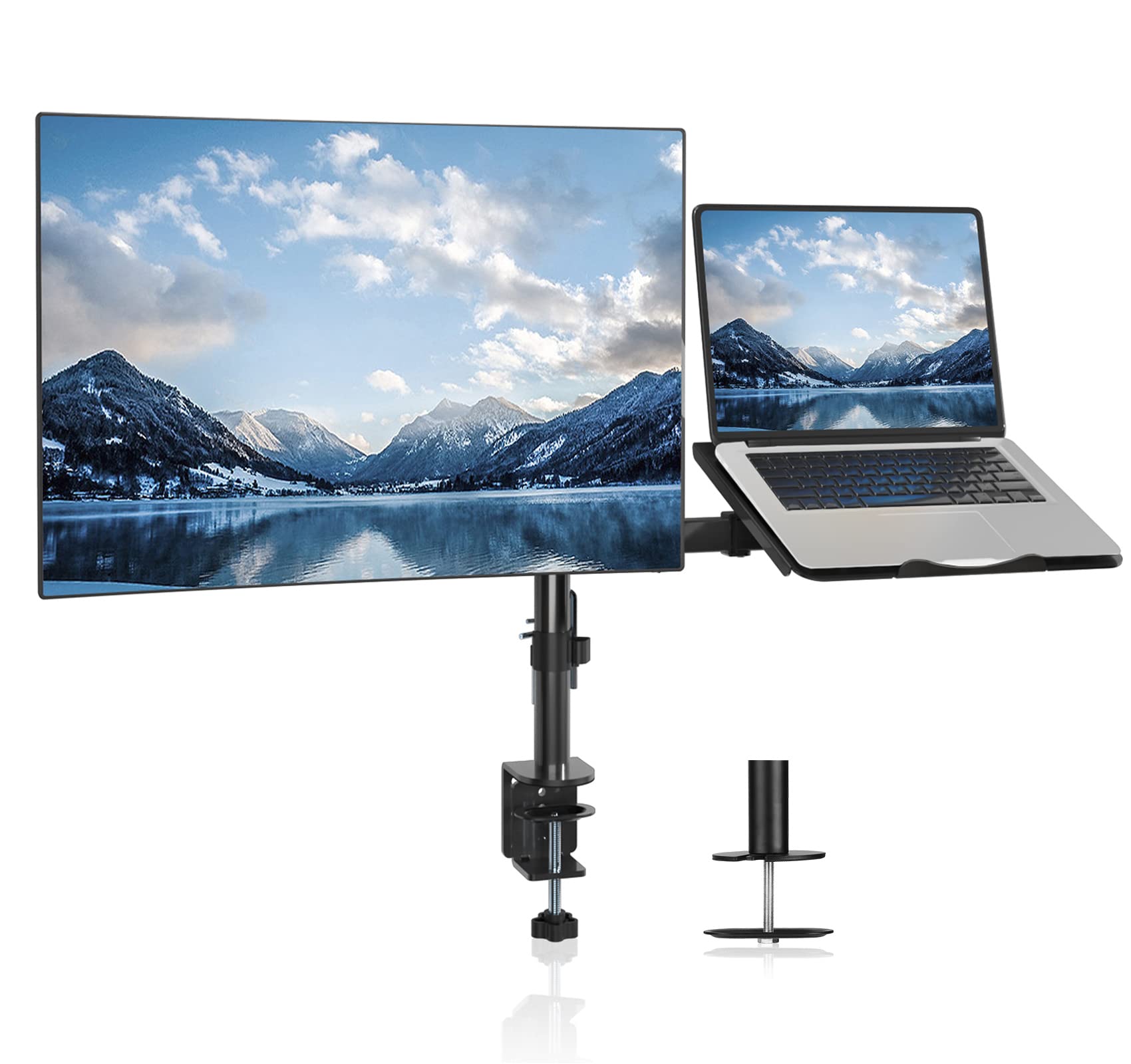 suptek Monitor Arm with Laptop Tray, Fully Adjustable VESA Mount for 13 to 27 inch LCD LED Screen & up to 17 inch Notebook, Monitor Arm Desk Mount MD6432TP004