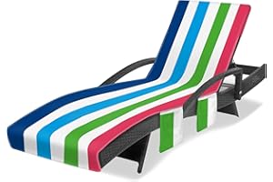 Ruikyhom Beach Chair Cover with Pockets, Lounge Chair Towel Cover, Rainbow Striped Microfiber Beach Chair Towel Cover for Holiday Trips,Beach,Pool,Sunbathing,Courtyard,Colorful 2(85"x30")