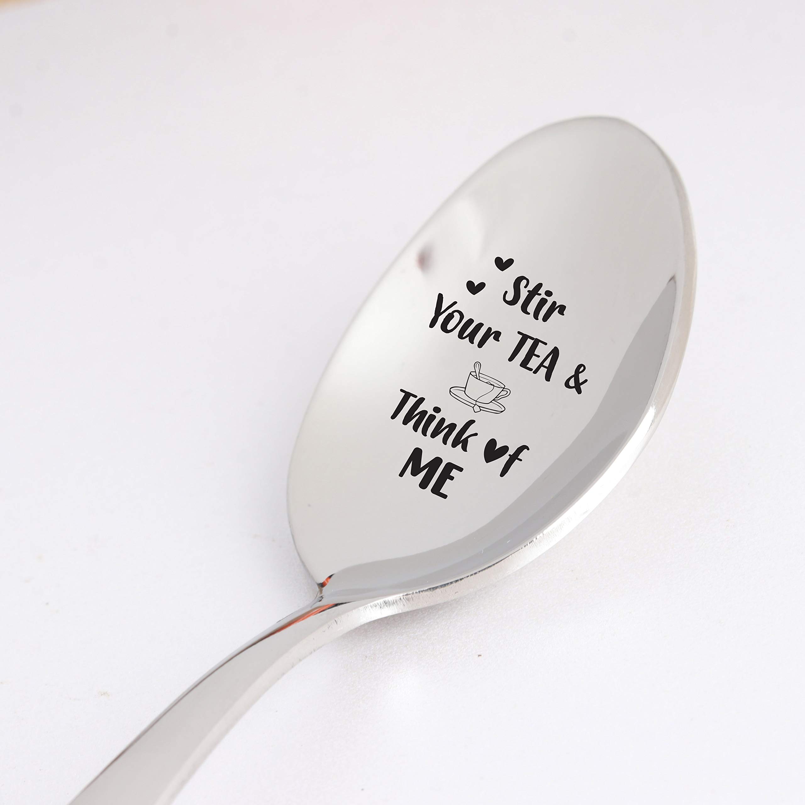 Stir Your Tea And Think Of Me Engraved Spoon Gift | Long Distance Relation Gift For Tea Lover | Valentines Day Gift For Boyfriend From Girlfriend | Tea Lover Gift For Him Her - 7 Inch