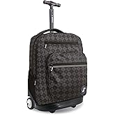 J World Sundance Laptop Rolling Backpack for Girls Boys. Roller Bookbag with Wheels, Argyle Black