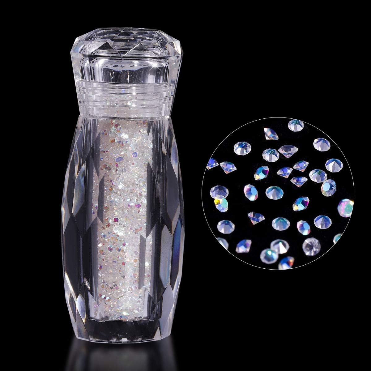 Nibiru 1.3mm Glass Micro Rhinestones Shiny Nail Pixie Mini Beads, Charms 3D Crystal Gems Diamonds Stones Tiny Rhinestone For Nails Art Decorations(Crystal AB)
