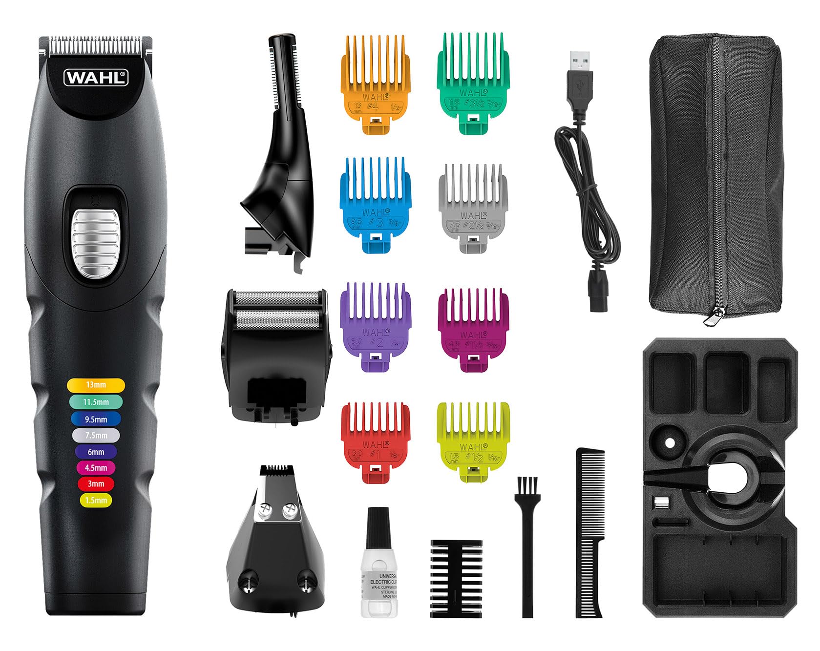Wahl Color Trim Advanced Multiroomer, Peignes De Guidage Innovants À Code Couleur, 240 Minutes D'Autonomie, Chargeur Usb, Idéal Pour La Salle De Sport Et Les Voyages, Lames Affûtées Avec Précision