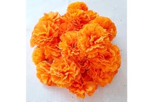 TRVANCAT Marigold Flowers Heads Bulk, Silk Artificial Flowers for Diwali,Indian Festival, DIY Marigold Garland Day of The Dead Decorations (Orange)