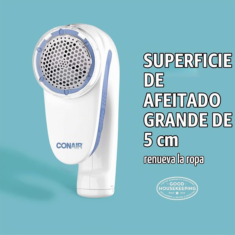 Removedor de fiapos, barbear de tecido a pilha para vestuário e tecidos, pega ergonómica, cabeça grande, branco/azul, CLS1XE