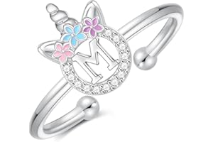 POSHJEW Unicorn Rings Gifts for Girls Daughter - Adjustable Initial Ring Dainty Cute Unicorn Rings for Girl Teens Little Girls Jewelry Birthday Gift