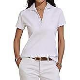 Meetrendi Women's Short Sleeve Polo Shirts 2025 Summer Collared V Neck Button Down Blouse Business Casual Tops
