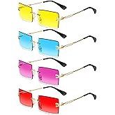 Frienda 4 Pairs Rimless Rectangle Sunglasses Frameless Square Glasses Vintage Transparent Eyewear for Women Men