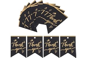 TEHAUX 100pcs Black Foil Stamped Thank You Tags for Packaging, Creative Round DIY Labels for Birthday,