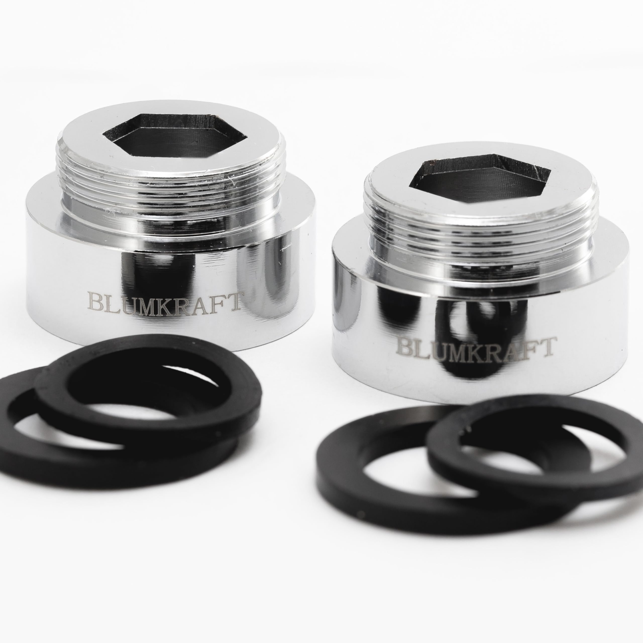 BLUMKRAFT F26-M22 Solid Metal Silver Brass 26mm Female 22mm Male Faucet Adaptor F26-M22 / M22-F26 (Pack of 2)