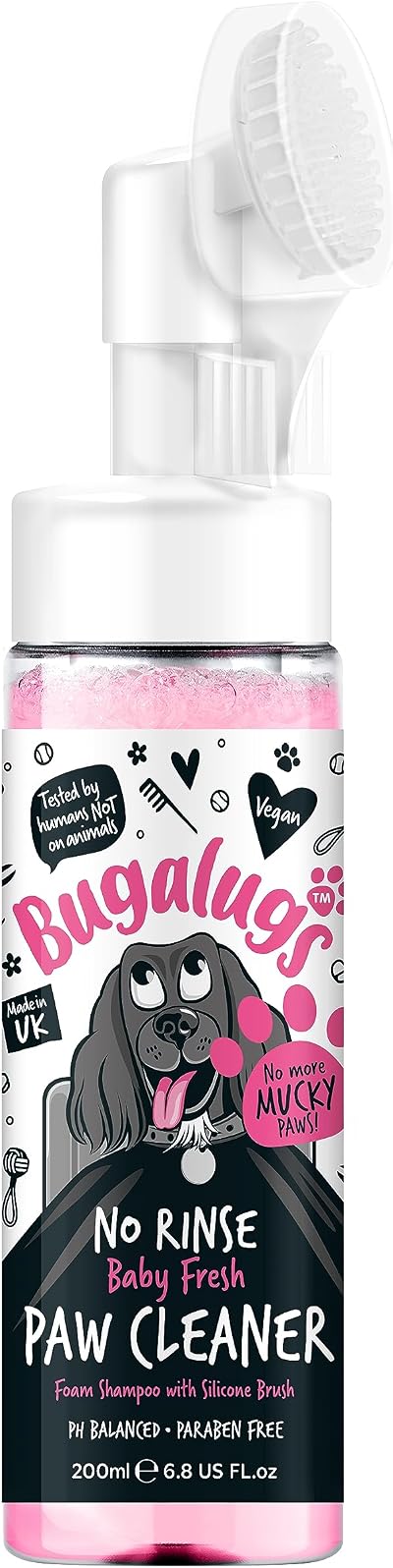 BUGALUGS No Rinse Paw Cleaner Foam with Silicone Brush Head for Dogs & Cats