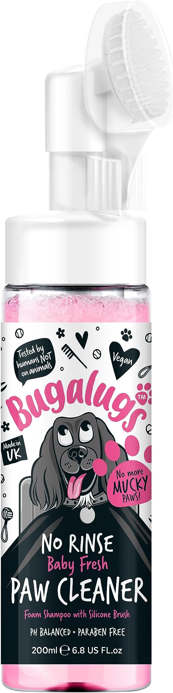 BUGALUGS No Rinse Paw Cleaner Foam with Silicone Brush Head for Dogs & Cats
