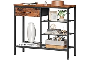 Furnulem Entryway Table Industrial 31.5" Sofa Console Table with Metal Mesh Shelf,Storage Fabric Drawer 4-Tier Shoe Rack Side Furniture for Front Door,Foyer Wooden Top, Sturdy Steel Frame,Rustic Brown