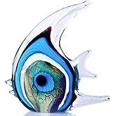 XMGZQ Hand Blown Blue Glass Fish Figurines,Sea Glass Art Figurines Ornament,Tropical Fish Paperweights,Coastal Beach Room Decor,Colorful Aesthetics Home Decor for Bookshelf,Office,Living Room TV Stand