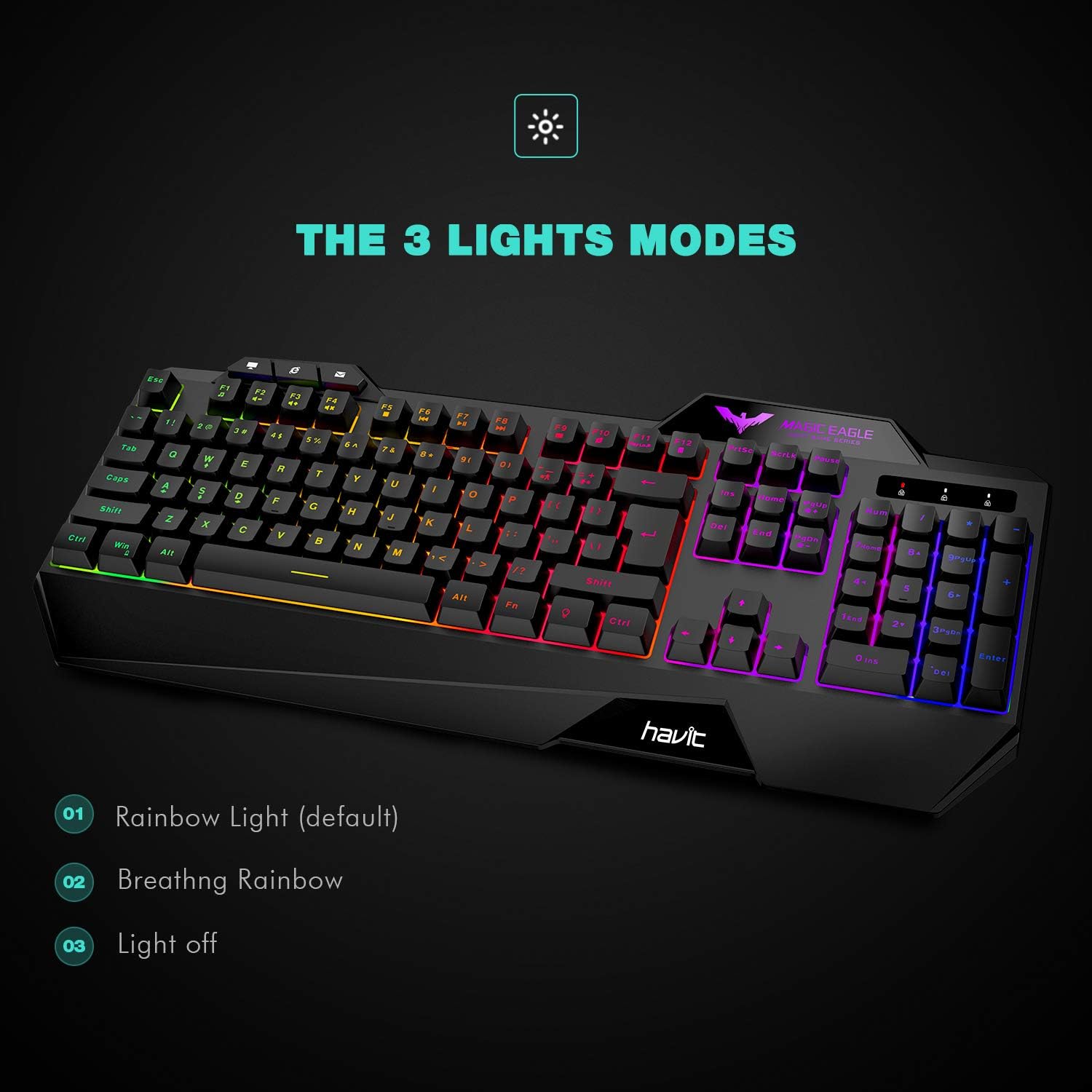 Havit Keyboard Rainbow Backlit Wired Gaming Keyboard Mouse Combo, LED 104 Keys USB Ergonomic Wrist Rest Keyboard, 4800 Dots Per Inch 6 Button RGB Mouse for Windows Gamer Desktop, Computer (Black): Computers & Accessories