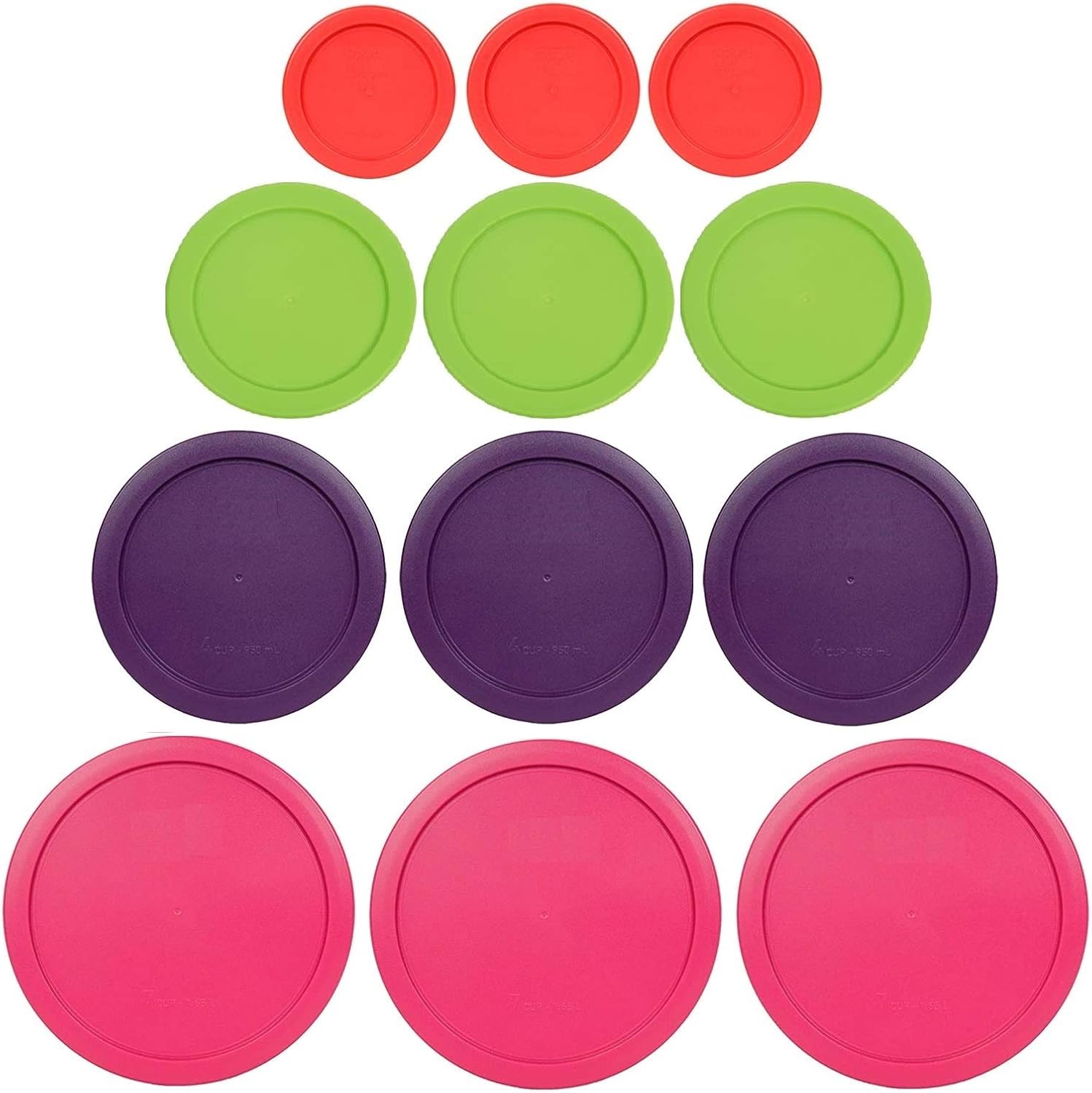Klareware 1 Cup 2 Cup 4 cup 7 Cup Round Plastic Food Storage Replacement Lids Covers for Klareware Anchor Hocking and Pyrex Glass Bowls (Container not Included) (Pink-Purple-Green-Red)