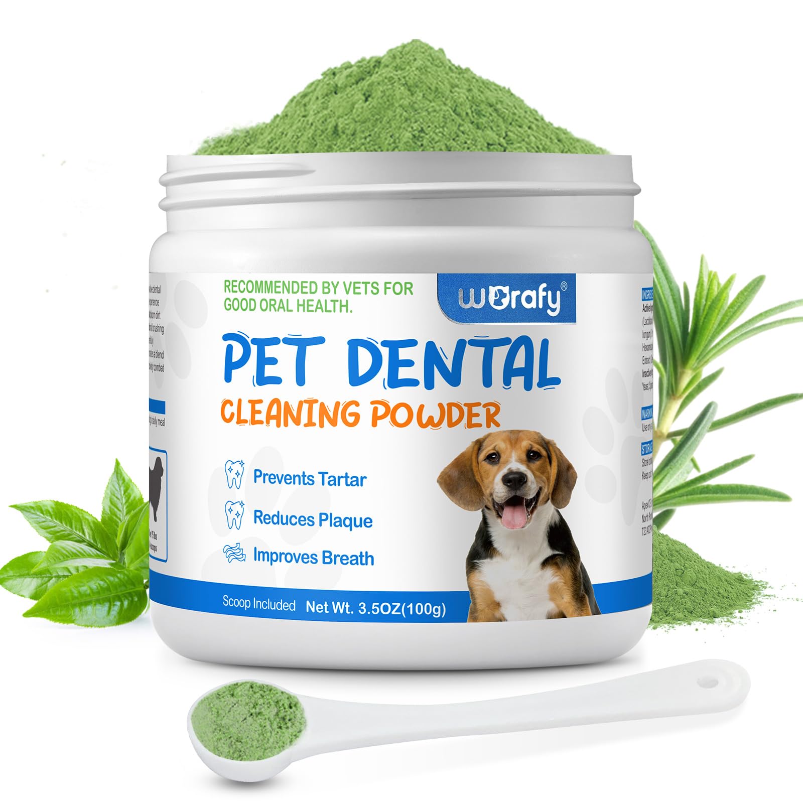 Dental Powder for Dogs, Dog Teeth Cleaning Powder - Dog Breath Freshener to Improve Bad Breath & Tartar - Remove Plaque - Pet Dental Care Supplement Powder for Small, Medium and Large Dogs - 3.5OZ