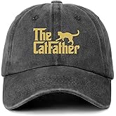 GOSJINNK Funny Cat Hats The Catfather Printed Cotton Adjustable Baseball Caps Men's Retro Distressed Washed Black Baseball Hats Trendy Birthday Gifts for Dad Husband Grandpa Family Friend Cat Lover