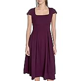 Calvin Klein Womens Cap Sleeve Square Neck Fit & Flare Midi Crepe Dress