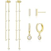 Moodear Dangle Earrings for Women Trendy Chain Earrings 14K Gold Plated Dangle Hoop Earring Stacks Set Cubic Zirconia Stud Drop Dangling Hypoallergenic Earrings for Women Jewelry Gifts