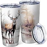 Equoza Whitetail Deer Hunting Tumbler – 20oz Insulated Stainless Steel Travel Mug with Lid – Wilderness Buck Gift for Hunters – Hunting Gifts for Men