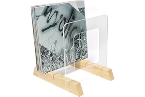 BADALU Vinyl Record Storage Holder, Vinyl Records Storage with Non-Slip Deep Groove Design Hold Up to 60 Albums 7 or 12 Inch LPs Display Stand Solid Wood Base with Top Grade Acrylic Record Holder
