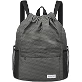 time2go Waterproof Drawstring Backpack Sports Gym Sackpack with Mesh Pocket String Cinch Beach Bag for Men Women