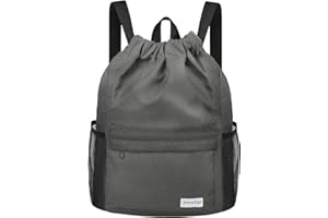 time2go Waterproof Drawstring Backpack Sports Gym Sackpack with Mesh Pocket String Cinch Beach Bag for Men Women