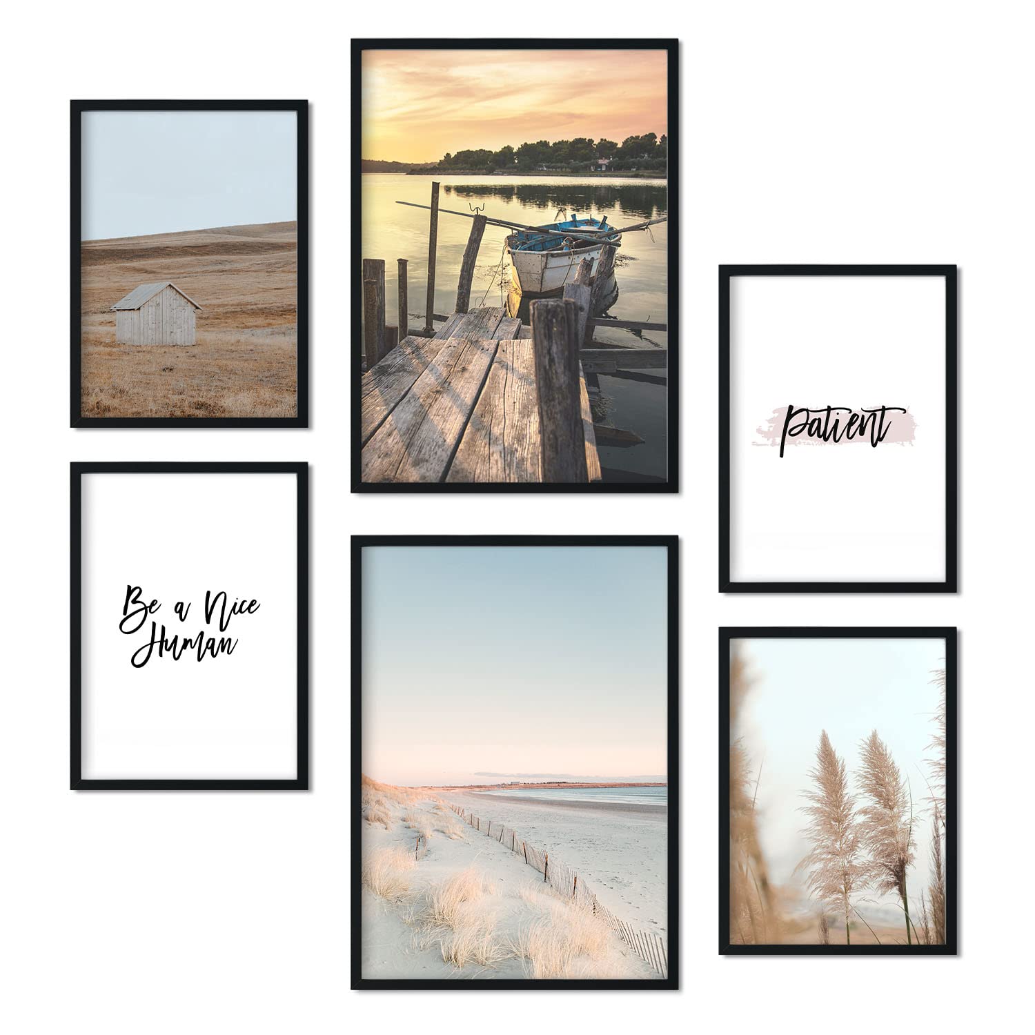 Nacnic - Set of 6 Coast Pictures - Photography-style Wall Art Print for Interior Decoration - Relaxing Beach in Clear Tones - A3 & A4 - Unframed