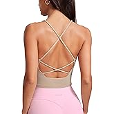 INGIA Womens V Neck Padded Tank Tops Spaghetti Criss Cross Strap Statement Strappy Back Casual Crop Top