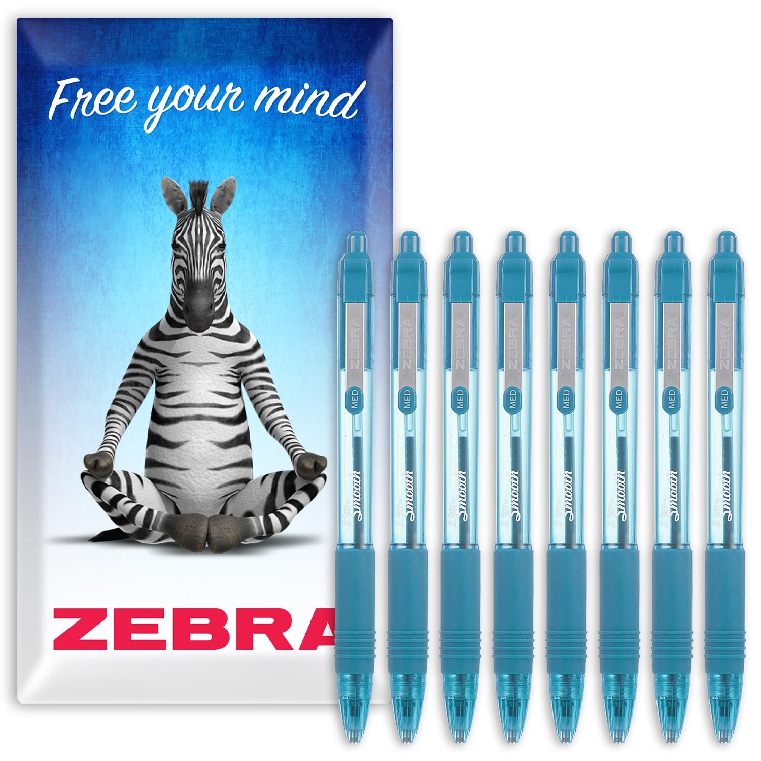 Zebra Z-Grip Smooth Retractable Ballpoint Pen - 1.0mm Nib - Pack of 8 - In Envelope Gift Packaging (Light Blue)