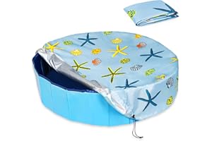 Docuwee Round Pool Cover 63"(5 Ft), Foldable Kiddie Solar Cover Fit Dog Swimming Pool, Pets Kids Bath Tub, Inflatable Pool, Anti-UV Dustproof Pool Safety Cover with Starfish Shells Pattern