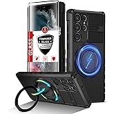 IYTRRYH for Samsung Galaxy S22 Ultra Case Magnetic Compatible with MagSafe Wireless Charging,with 1 Screen Protector,Built-in 360° Kickstand Ring Military Grade Shockproof Heavy Duty Protection Black