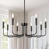 SunRider 8-Light Black Chandelier, Farmhouse Hanging Light for Dining Room | E12 Base, Adjustable Height &amp; Angle, Sloped Ceiling, Easy Installation, Pendant Lamp, Hallway, Living Room, Entryway, Attic