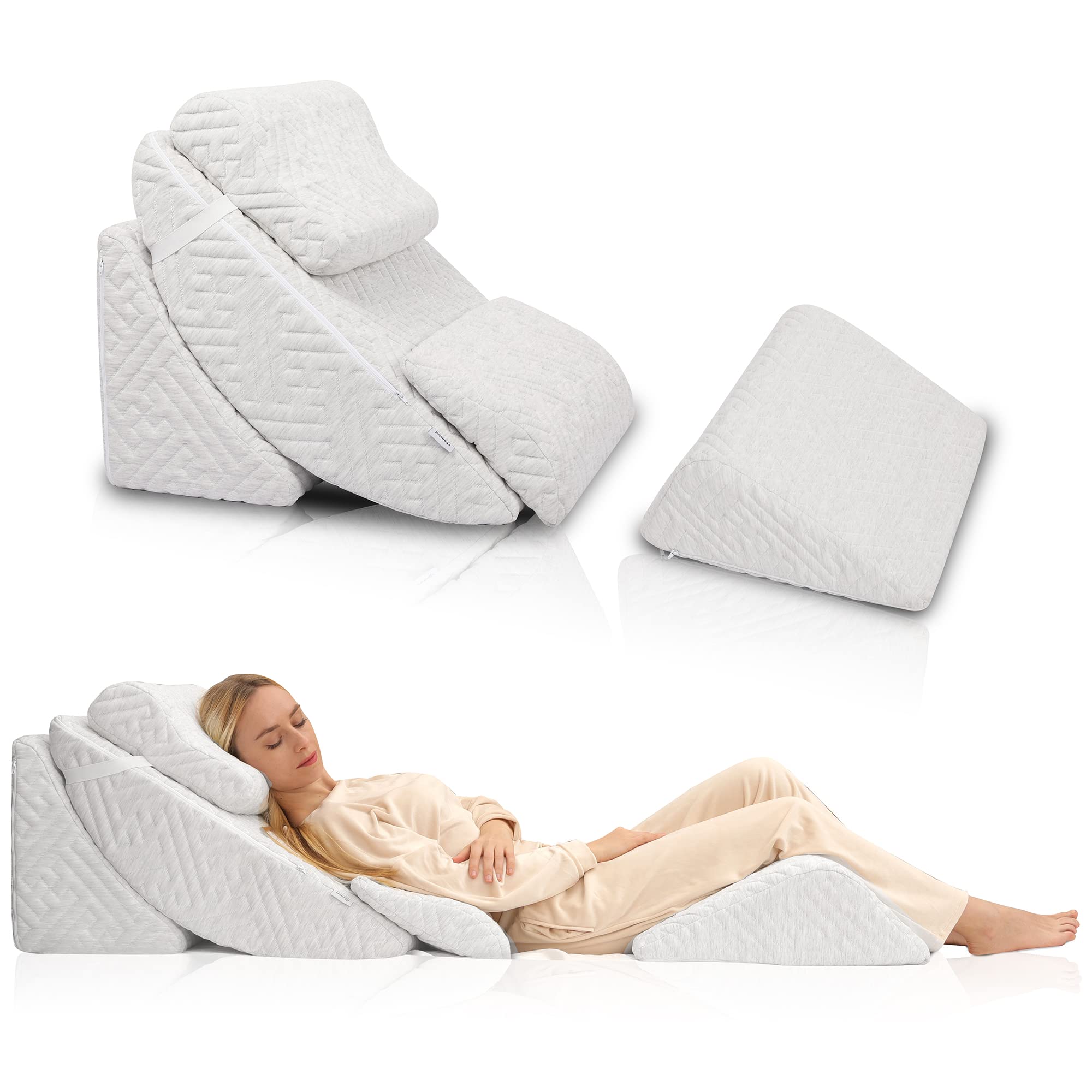 Betterhood 5pcs Orthopedic Bed Wedge Pillow Set, Adjustable Memory